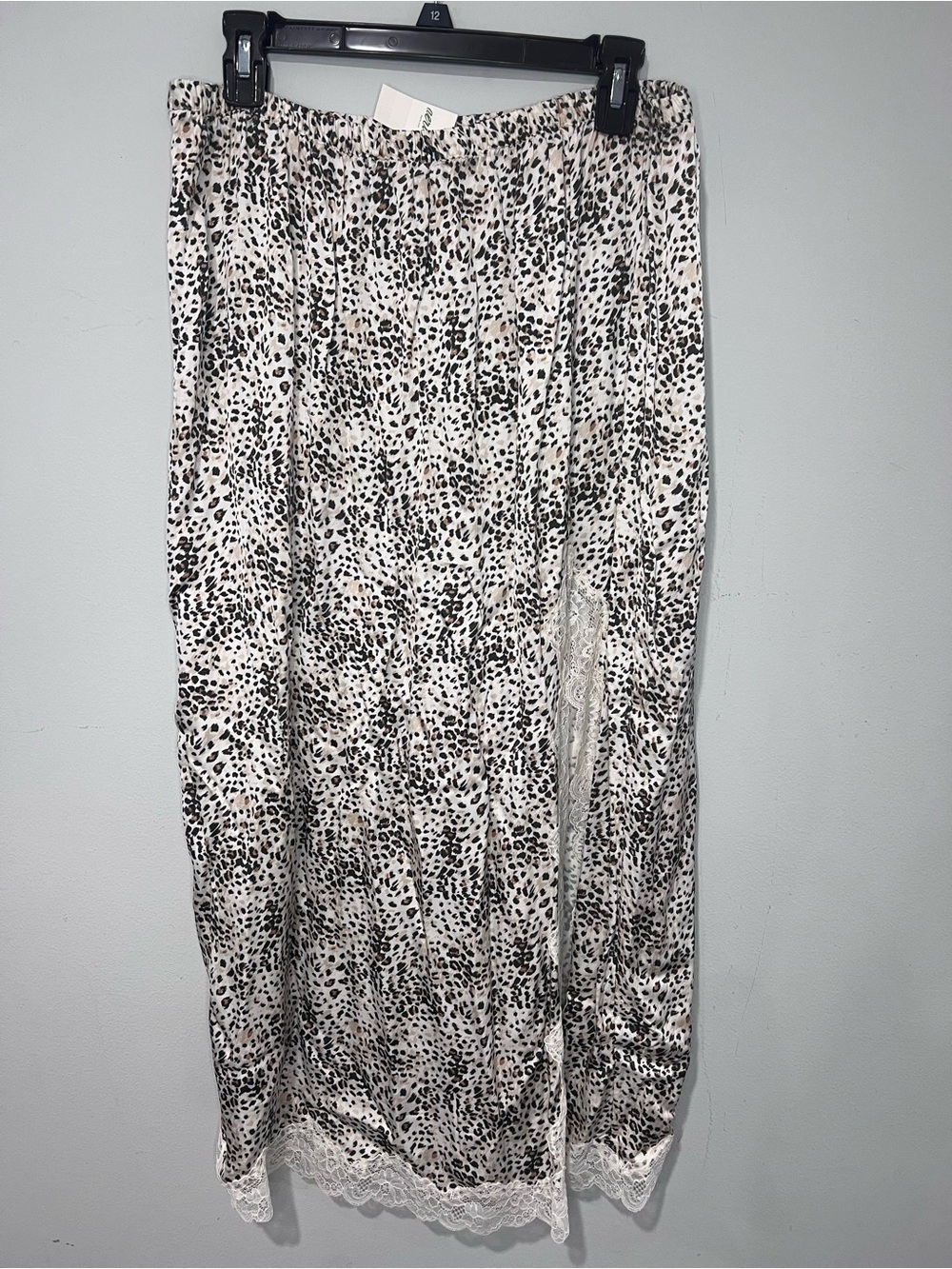 aerie Leopard-Print Satin Maxi Skirt in Cream and Black NWT Size L